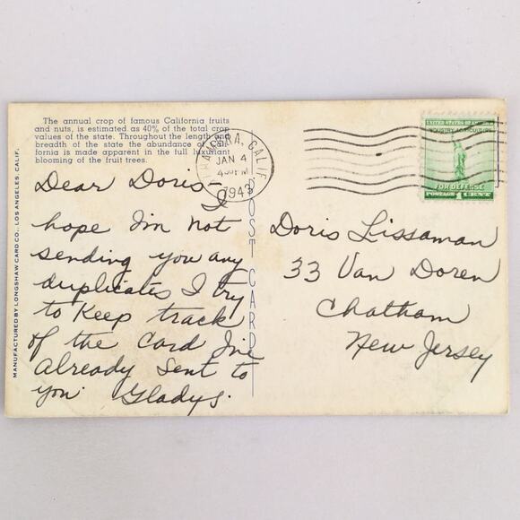 A California Fruit Tree in Radiant Bloom 1940s Linen Postcard 1943 Alhambra CA - Picture 2 of 2